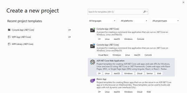 Create a new ASP.NET Core project